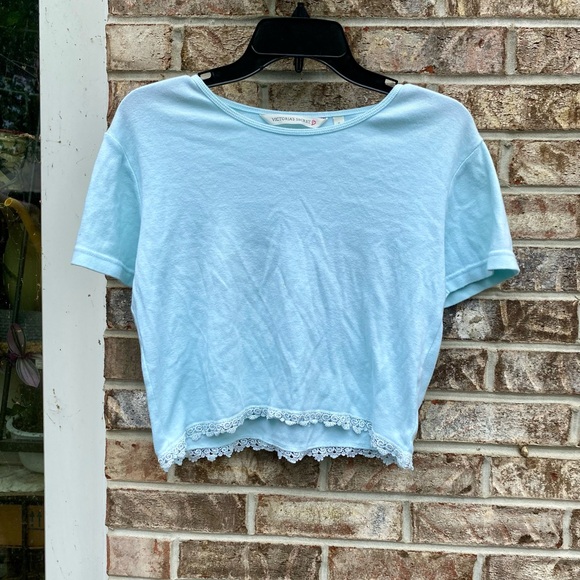 2000 Y2K Mint Green/Light Blue Heart Logo Victorias Secret Cropped Tshirt - Picture 7 of 16